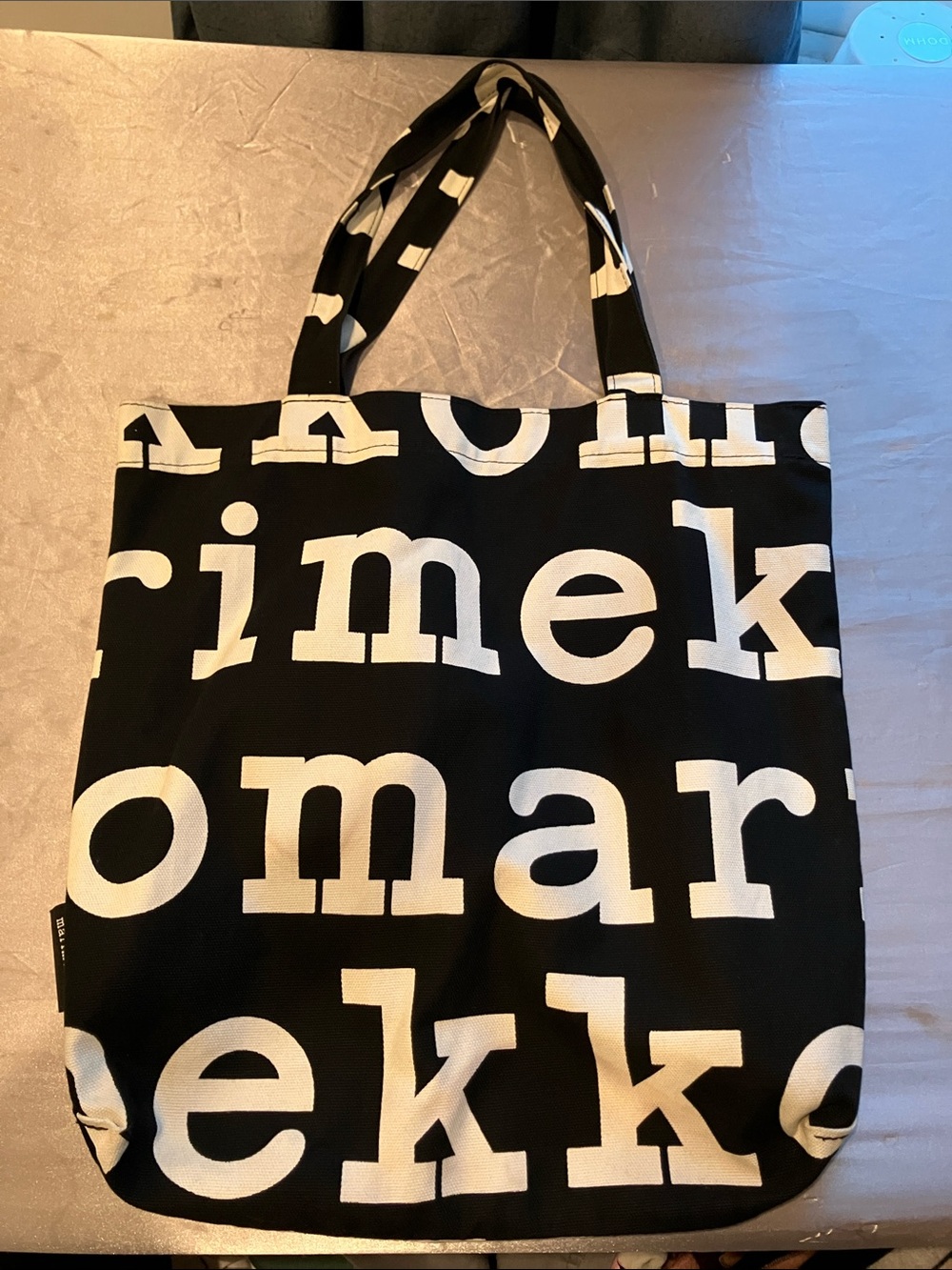 Marimekko Black Quilted Tote with Sturdy Straps